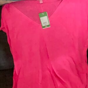NWT LILLY PULITZER SANFORD linen sweater pink L/XL VNECK kir royal pink s/s